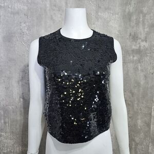 Vintage 90s Esprit Womens M Black Sequin Tank‎ Top Lambswool Blend Evening
